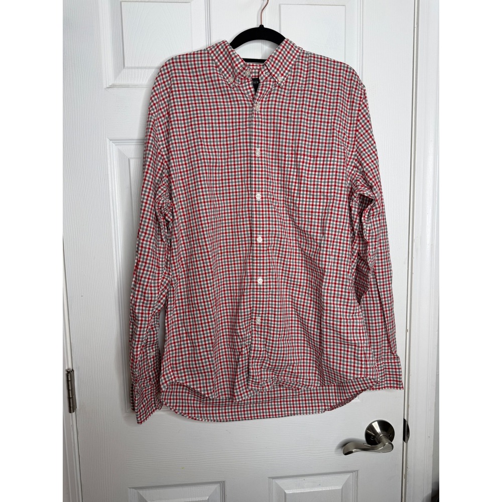 J. Crew Mens Micro check button down red, gray, white cotton size L